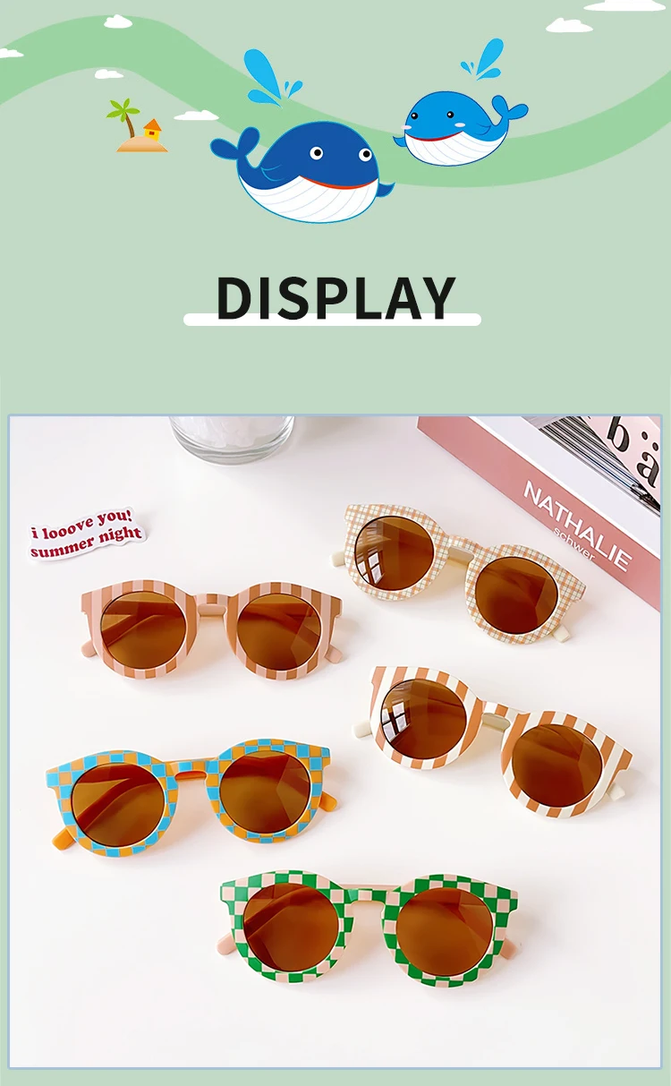 New Children Cute Checker Panel Color Round UV400 Sunglasses Baby Girls Outdoor Sun Protection Sunglasses Kid Sun Glasses