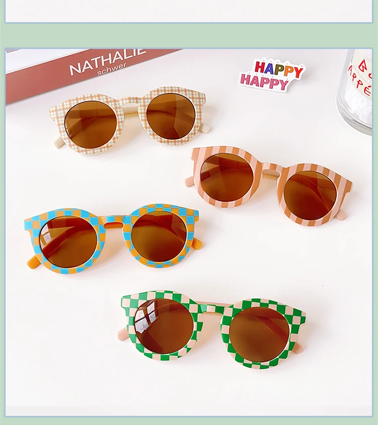 New Children Cute Checker Panel Color Round UV400 Sunglasses Baby Girls Outdoor Sun Protection Sunglasses Kid Sun Glasses