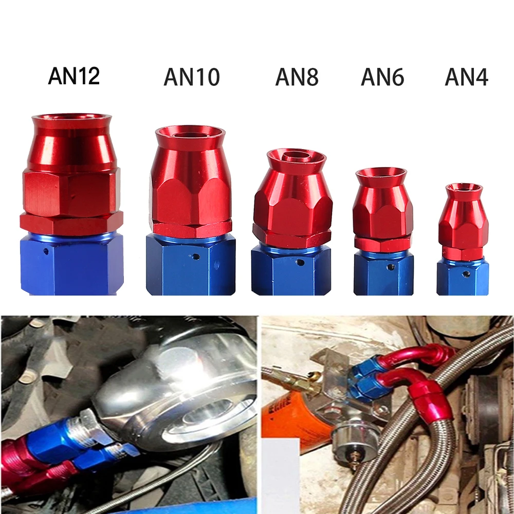 For Swivel PTFE Oil Fuel Line Hose End Fitting AN4/6/8/10/12 Straight 0°/45°/90°/180° Reusable Hose End Fitting Adapter