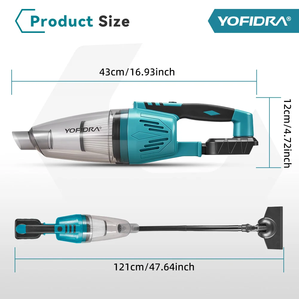 YOFIDRA 1500W 12KPA Electric Cordless Vacuum Cleaner Portable 2IN1 Household Car Cleaning Power Tool For Makita 18V Battery Pin