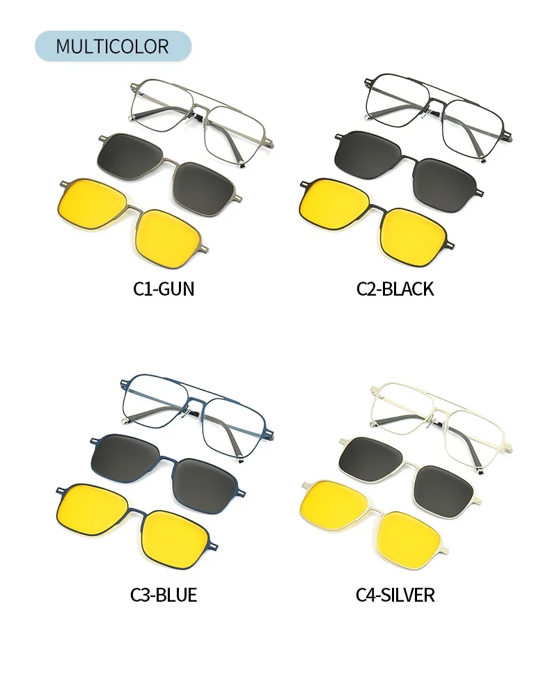 Metal 3 In 1 New Style Magnet Clip On Glasses Frame Trend Polarized Sunglasses For Men 2023 Optical Computer Glasses UV400 7009