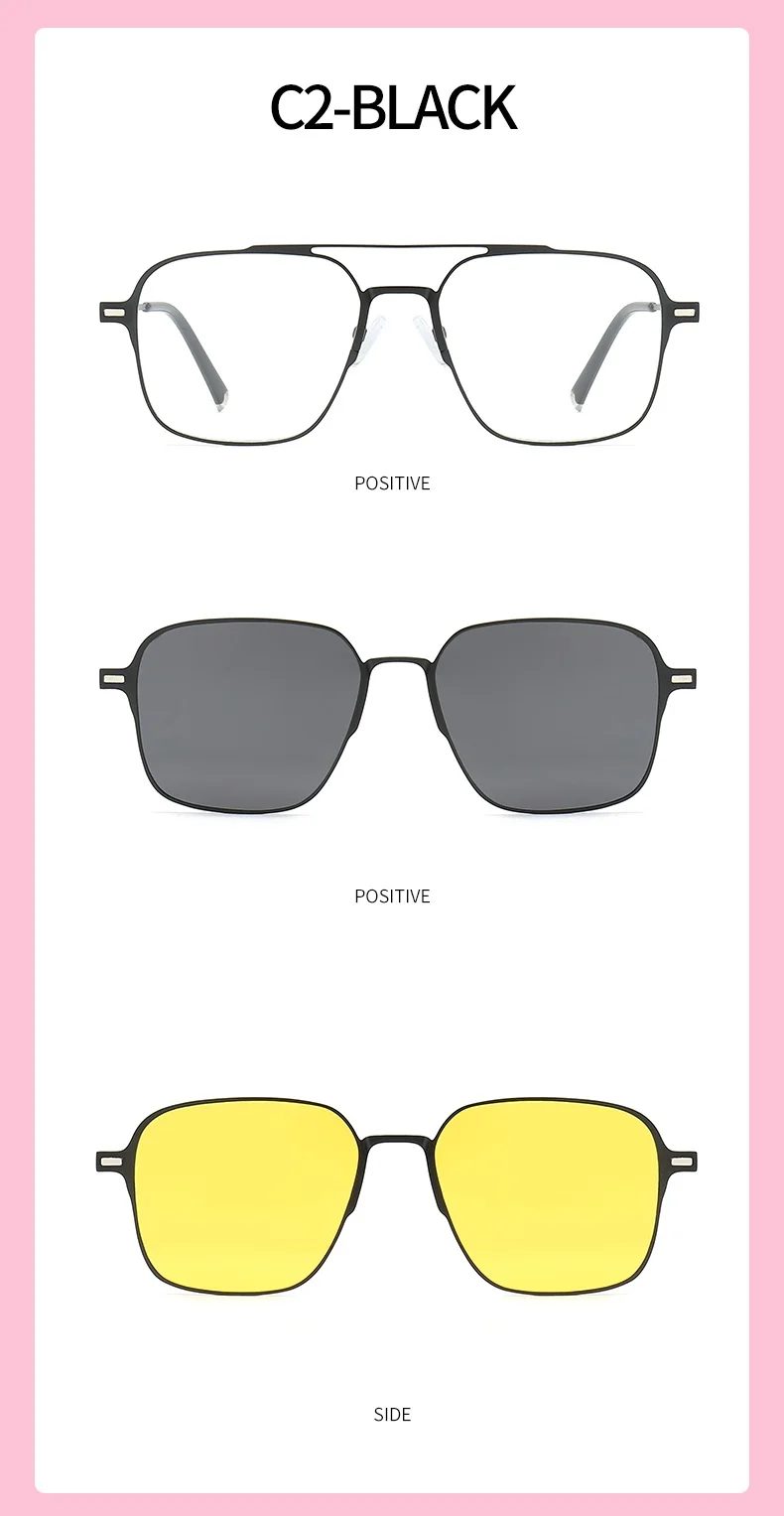 Metal 3 In 1 New Style Magnet Clip On Glasses Frame Trend Polarized Sunglasses For Men 2023 Optical Computer Glasses UV400 7009