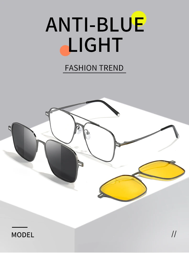 Metal 3 In 1 New Style Magnet Clip On Glasses Frame Trend Polarized Sunglasses For Men 2023 Optical Computer Glasses UV400 7009