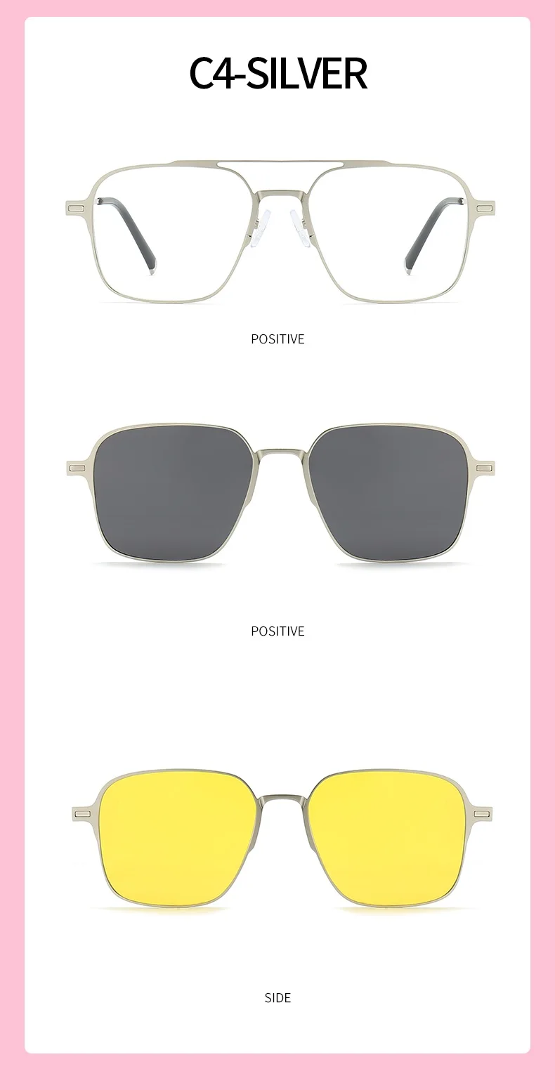 Metal 3 In 1 New Style Magnet Clip On Glasses Frame Trend Polarized Sunglasses For Men 2023 Optical Computer Glasses UV400 7009