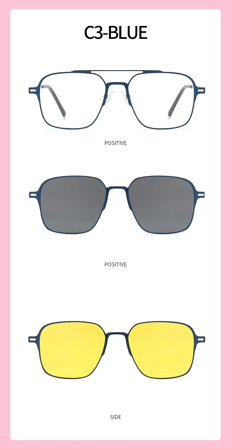 Metal 3 In 1 New Style Magnet Clip On Glasses Frame Trend Polarized Sunglasses For Men 2023 Optical Computer Glasses UV400 7009