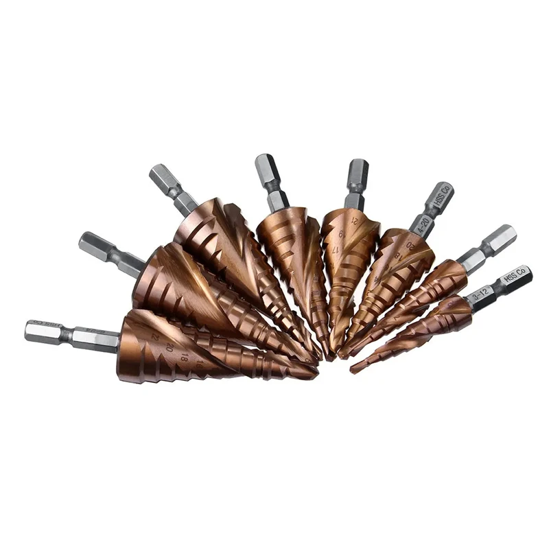 M35 5% Cobalt Step Drill Bit HSS-Co Cone Hex Shank Metal Drill Tool Hole Cutter 3-12/4-12/4-20/4-22/4-32/4-26/5-21/5-27/6-24mm