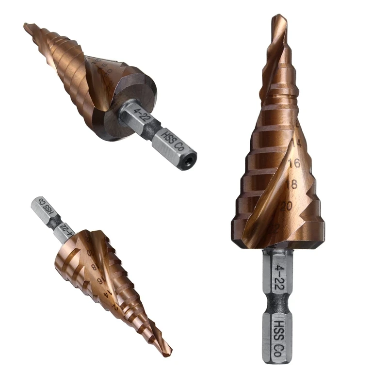 M35 5% Cobalt Step Drill Bit HSS-Co Cone Hex Shank Metal Drill Tool Hole Cutter 3-12/4-12/4-20/4-22/4-32/4-26/5-21/5-27/6-24mm