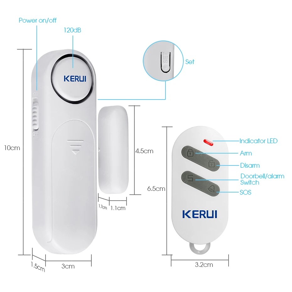 KERUI Wireless Door/Windows Sensor Alarm 300ft 120dB Anti-Theft Smart Remote Control For Kids Cabinet Safety Home Security