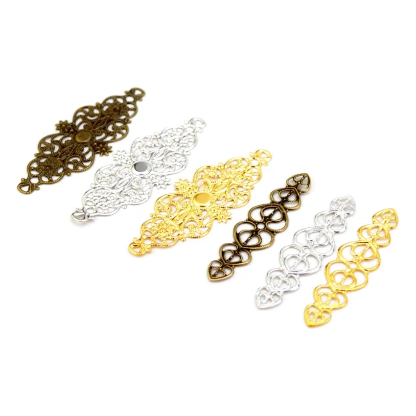 10/20/50 Mixed Bronze Tone Filigree Wraps Connectors Metal Crafts Gift Decoration Jewelry Making Findings DIY