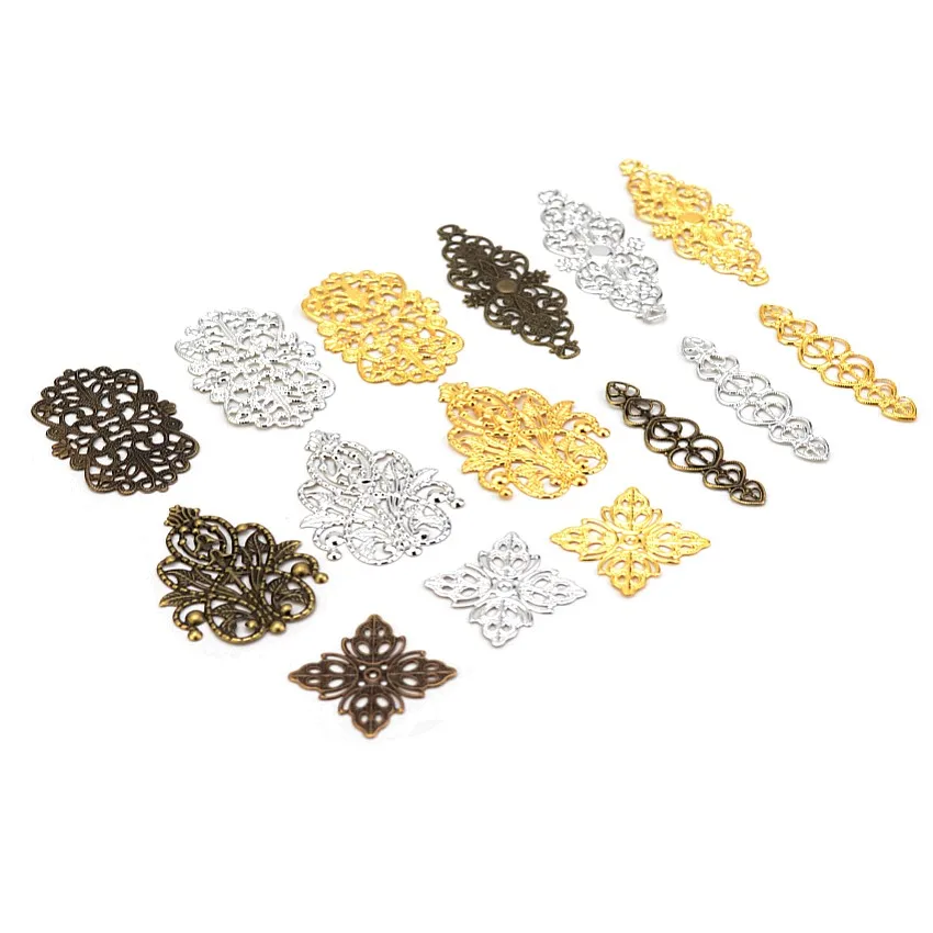10/20/50 Mixed Bronze Tone Filigree Wraps Connectors Metal Crafts Gift Decoration Jewelry Making Findings DIY