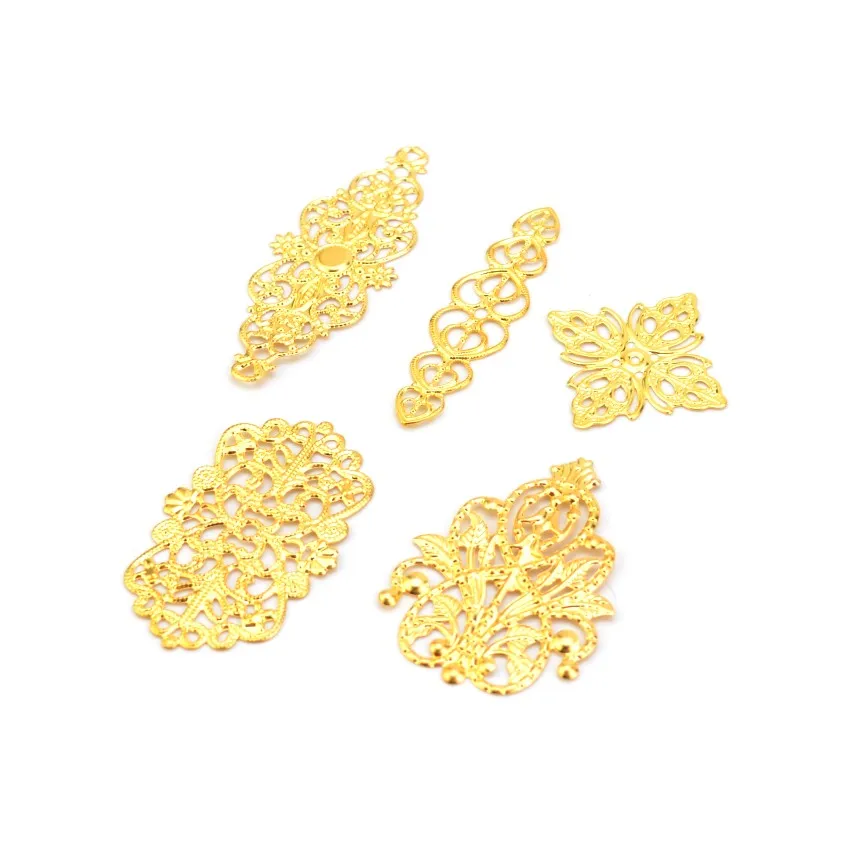 10/20/50 Mixed Bronze Tone Filigree Wraps Connectors Metal Crafts Gift Decoration Jewelry Making Findings DIY