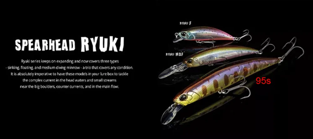 Minnow Lure Spearheadd Ryuki 95S Wobbler for Trolling 9.5cm 15g Bass Fishing Bait Wobbler Long Sinking Trolling Jerkbait Pesca