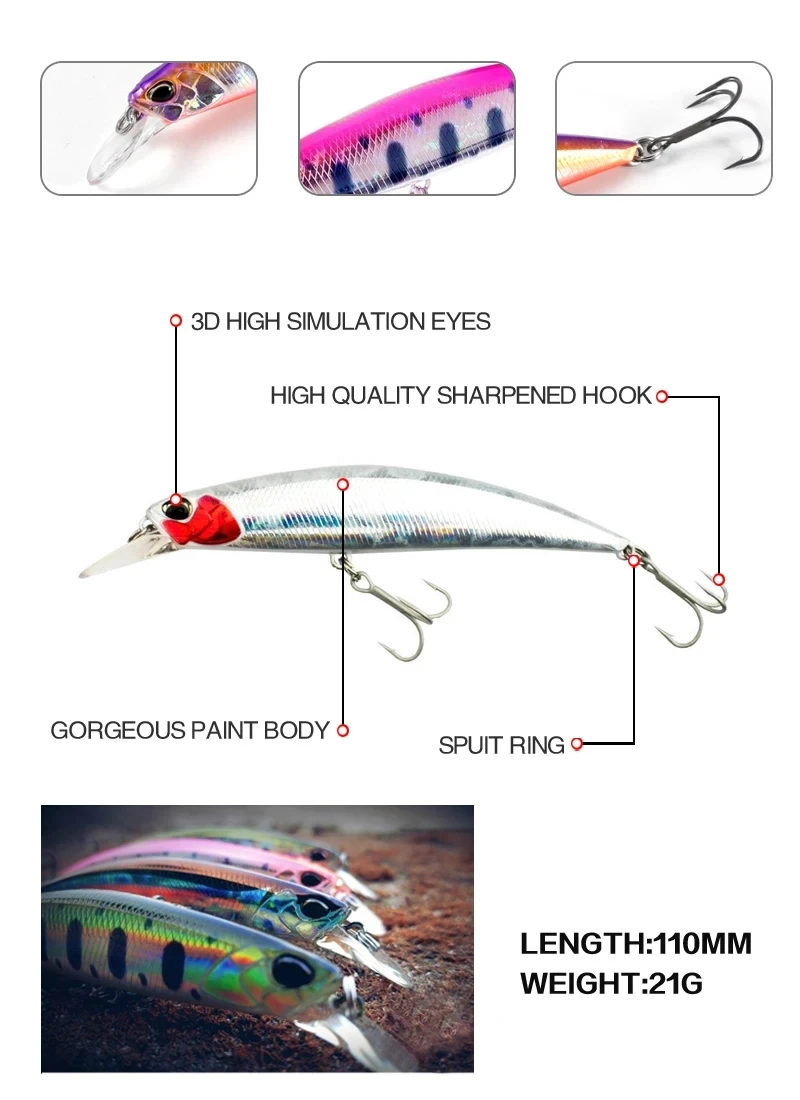Minnow Lure Spearheadd Ryuki 95S Wobbler for Trolling 9.5cm 15g Bass Fishing Bait Wobbler Long Sinking Trolling Jerkbait Pesca