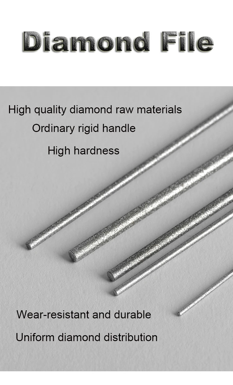 Diamond Cylindrical File 1/1.2/1.5/1.7/2.2/2.8/3.3/4/5/6mm Small Diameter Reaming File Grinding Tool Jade Alloy Assorted File