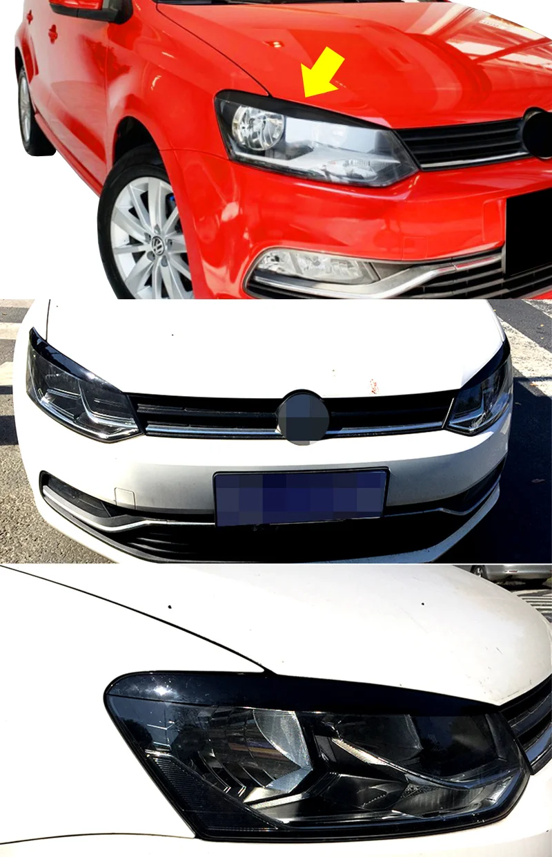 Fit For VW 2010 2011 2012 2013 2014 2015 2016 2017 2Pcs Polo Mk5 6R Headlamp Eyebrow Eyelid Cover Decorative Trim Accessories
