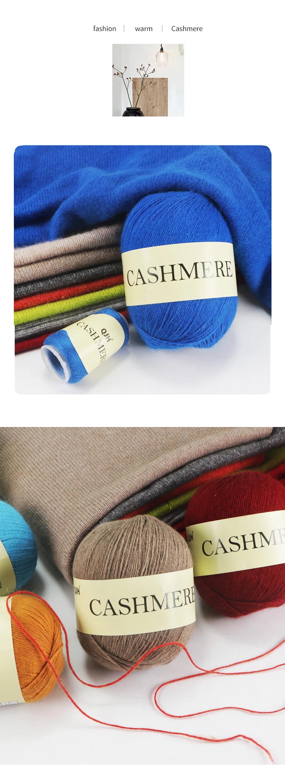QJH 50+20g Cashmere Yarn Knitting Hand-knitted High-grade Worsted Woolen Wool for Cardigan Hat Sweater Mongolian Cashmere Thread