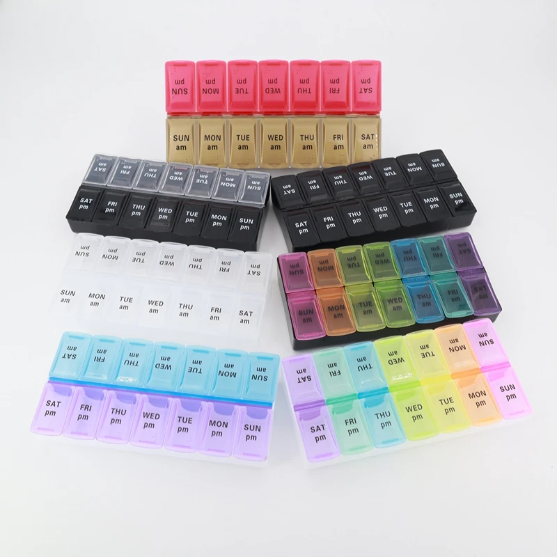 Weekly Portable Travel Pill Cases Box 7 Days Organizer 14 Grids Pills Container Storage Tablets Drug Vitamins Medicine Fish Oils