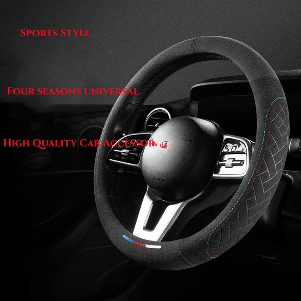 Car Steering Wheel Cover Wrap Suede Leather Breathable Anti Slip Universal 37-38cm Steering Covers Decoration Car Accessories