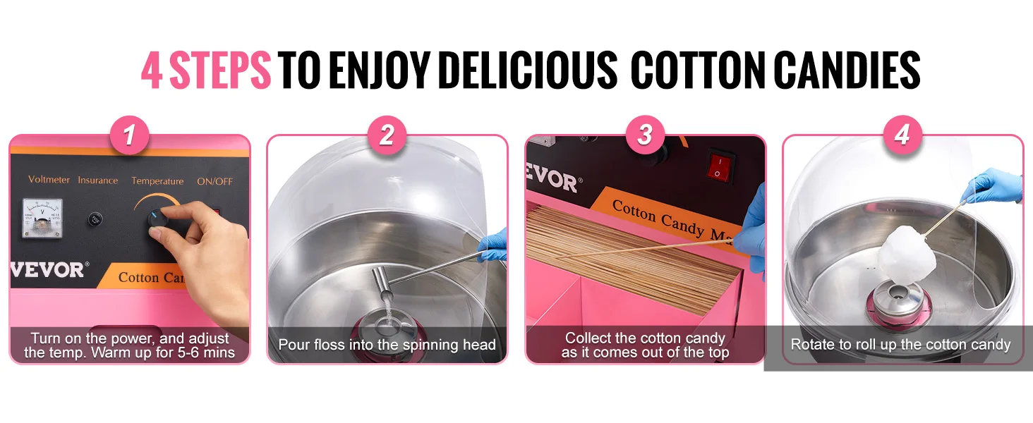 SucceBuy Electric Cotton Candy Machine Commercial Floss Maker with Stainless Steel Bowl Sugar Scoop Drawer for Birthday Party