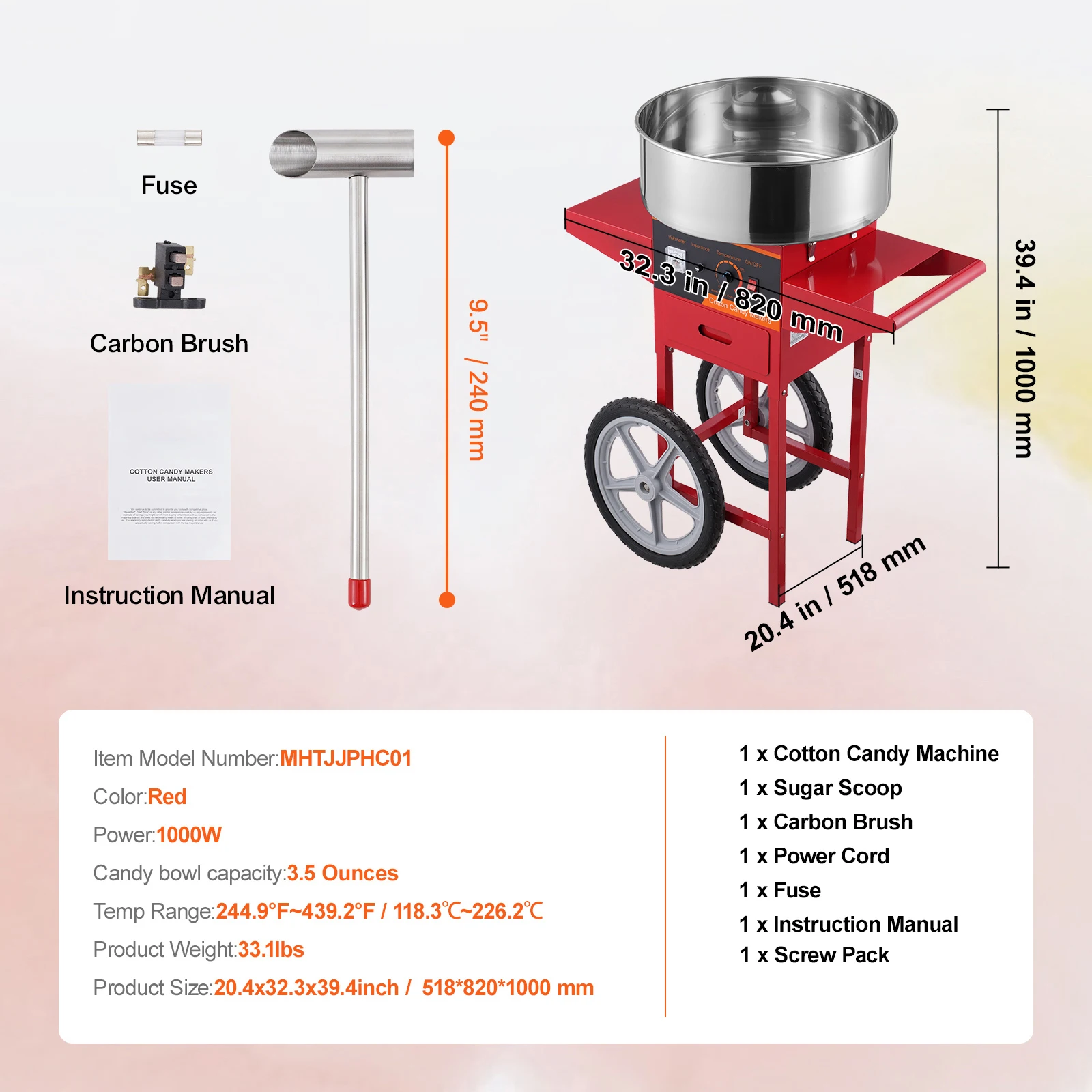 SucceBuy Electric Cotton Candy Machine Commercial Floss Maker with Stainless Steel Bowl Sugar Scoop Drawer for Birthday Party
