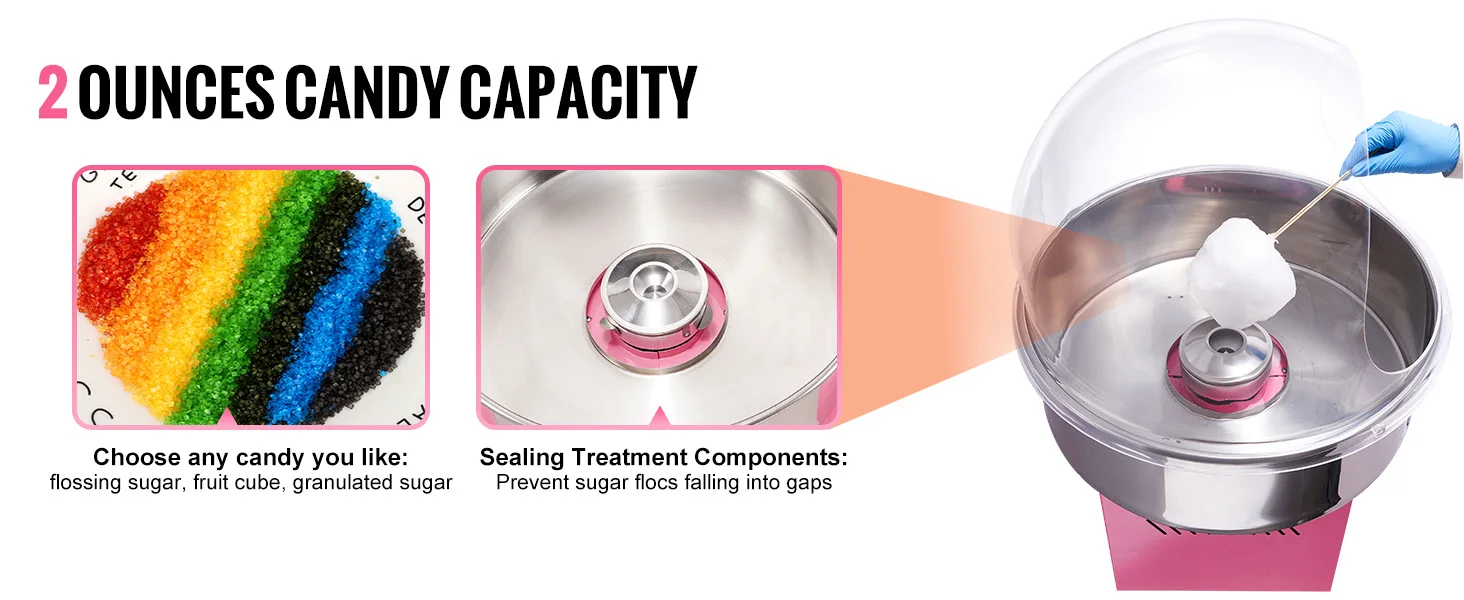 SucceBuy Electric Cotton Candy Machine Commercial Floss Maker with Stainless Steel Bowl Sugar Scoop Drawer for Birthday Party