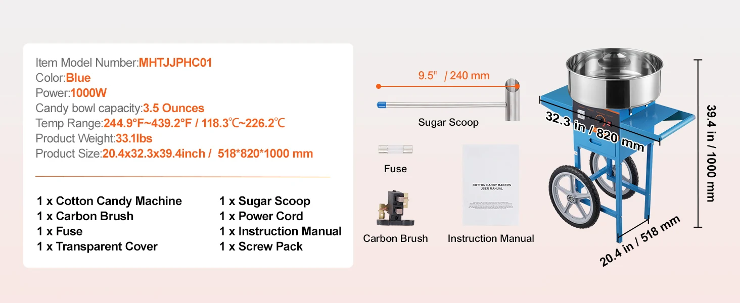 SucceBuy Electric Cotton Candy Machine Commercial Floss Maker with Stainless Steel Bowl Sugar Scoop Drawer for Birthday Party