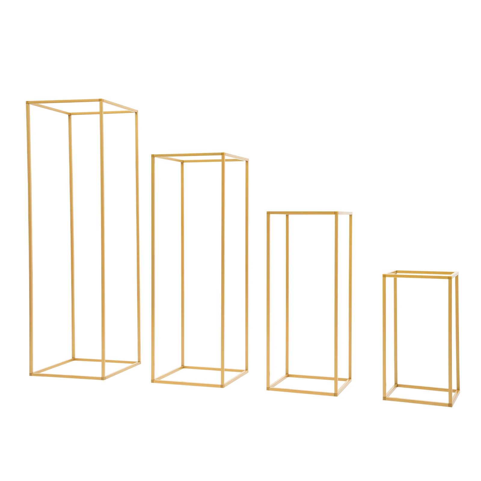 4Pcs Wedding Flower Stand Set, Gold Metal Column Rack Floor Geometric Display Stand Wedding Centerpieces Party Prop Decor Holder