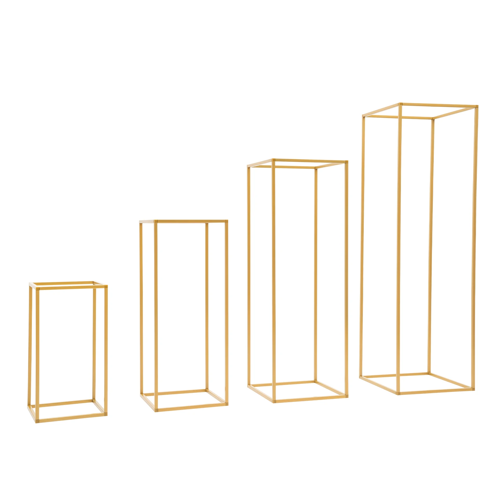4Pcs Wedding Flower Stand Set, Gold Metal Column Rack Floor Geometric Display Stand Wedding Centerpieces Party Prop Decor Holder