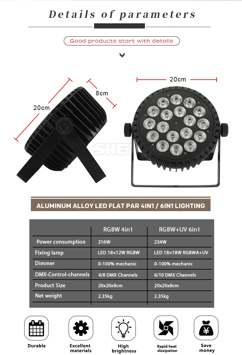 SHEHDS Aluminum Alloy LED Flat Par 18x12W / 18x18W Lights RGBW LED Lighting With Flight Case Professional Party KTV Disco DJ