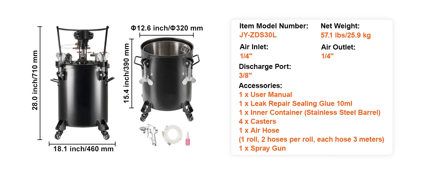 SucceBuy Spray Paint Pressure Pot 15L Pressure Pot Tank 60psi Adjustale Pressure Steel Pressure Pot Paint Tank Spray Gun Hose