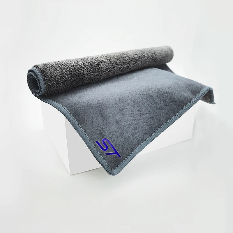ST Emblem Logo Cleaning Drying Cloth Car Wash Rags Double Layer For Ford Focus x 2 3 Kuga Puma Fiesta ST Line MK3 MK2 MK4 S Max