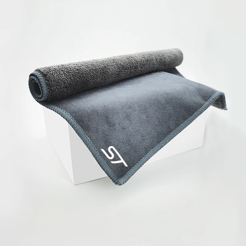 ST Emblem Logo Cleaning Drying Cloth Car Wash Rags Double Layer For Ford Focus x 2 3 Kuga Puma Fiesta ST Line MK3 MK2 MK4 S Max