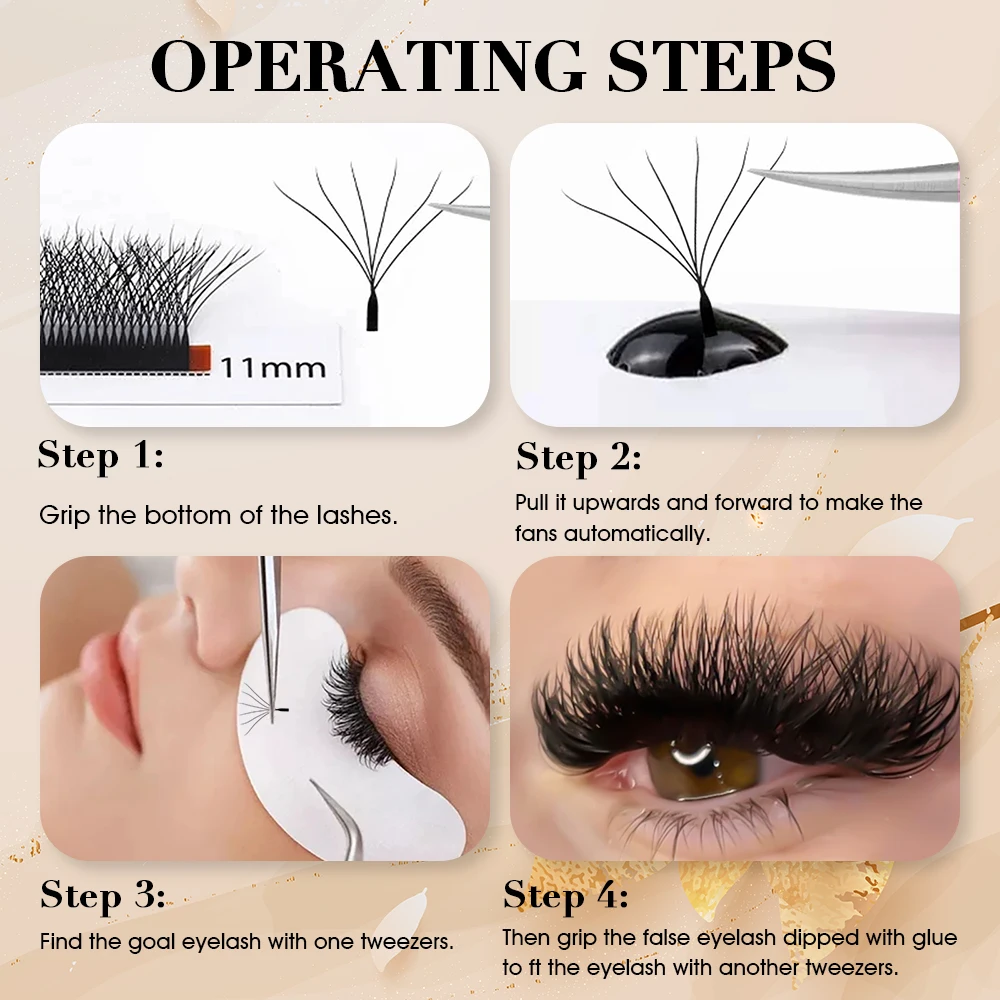 MASSCAKU 3D 4D 5D6D W Shape Eyelashes Clover Bloom Handmade Premade Natural Soft Light Lashes Items Fake Lash