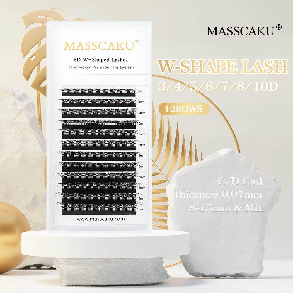 MASSCAKU 3D 4D 5D6D W Shape Eyelashes Clover Bloom Handmade Premade Natural Soft Light Lashes Items Fake Lash