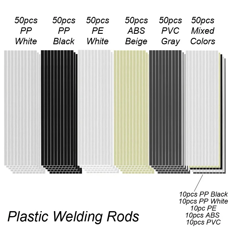 50pcs ABS PP PVC PE Plastic Welding Rods Set Car Bumper Repair Electrodes Sticks Soldering Accessories Hot Air Gun Welder Kit