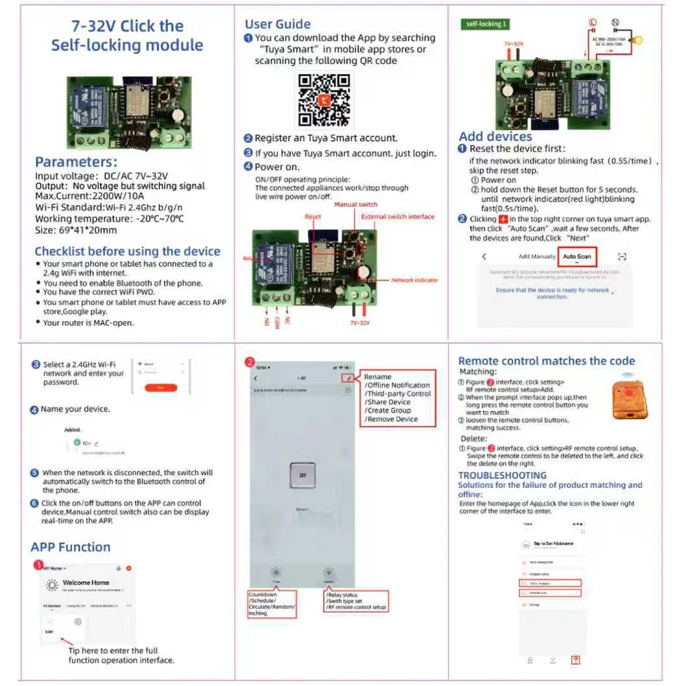 Wifi Smart Home Module Relay Switch 2CH AC DC 220V 7-32V Remote Control 433Receiver Works with Tuya Smartlife Alexa Google Home