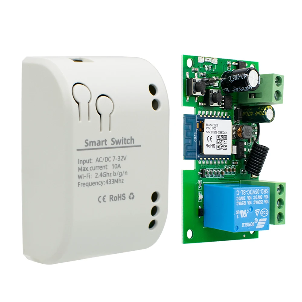 Wifi Smart Home Module Relay Switch 2CH AC DC 220V 7-32V Remote Control 433Receiver Works with Tuya Smartlife Alexa Google Home