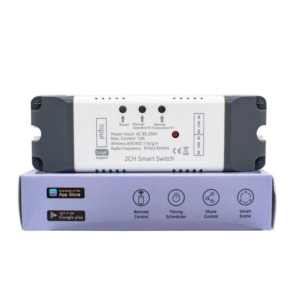 Wifi Smart Home Module Relay Switch 2CH AC DC 220V 7-32V Remote Control 433Receiver Works with Tuya Smartlife Alexa Google Home