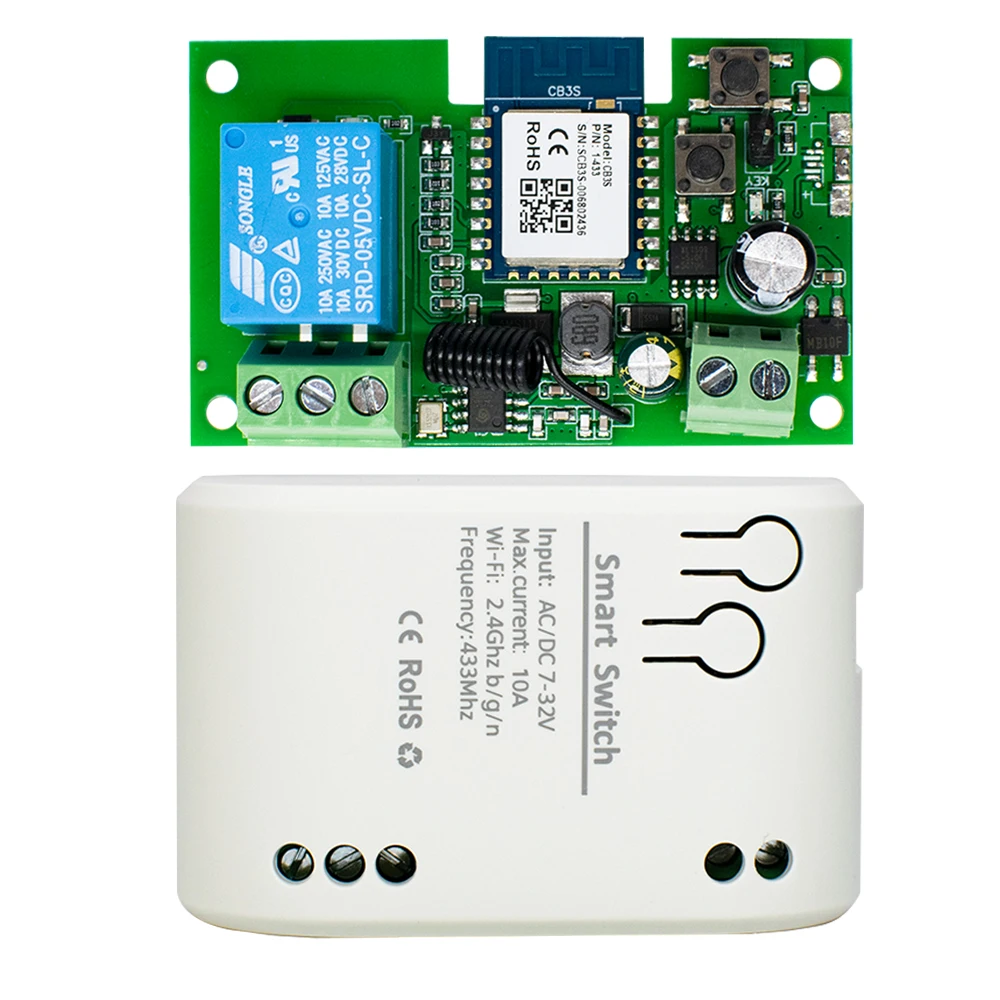 Wifi Smart Home Module Relay Switch 2CH AC DC 220V 7-32V Remote Control 433Receiver Works with Tuya Smartlife Alexa Google Home