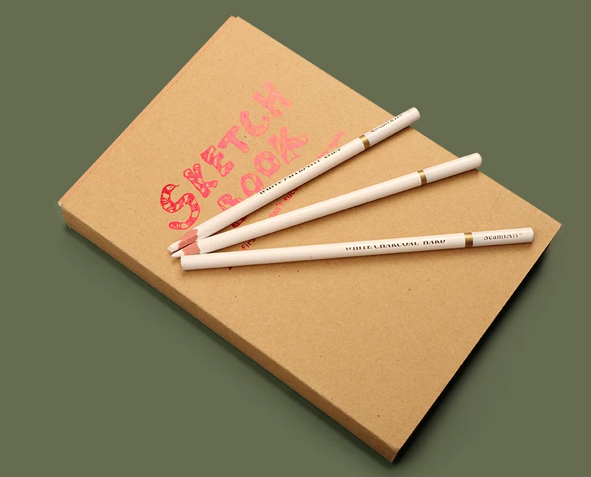 SeamiArt 3Pcs White Soft/Medium/Hard Charcoal Pencil for Sketch Carbon Pen Sketch Art Tools Office School Supplies Pencils