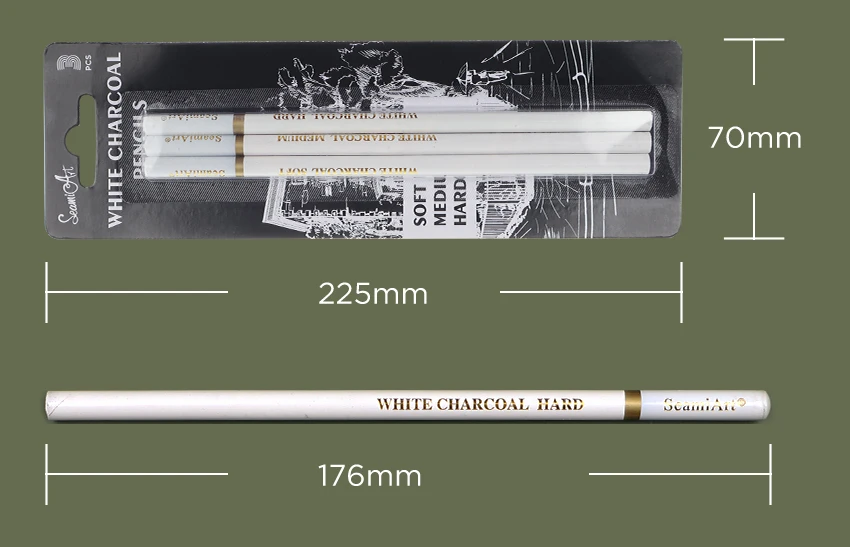 SeamiArt 3Pcs White Soft/Medium/Hard Charcoal Pencil for Sketch Carbon Pen Sketch Art Tools Office School Supplies Pencils