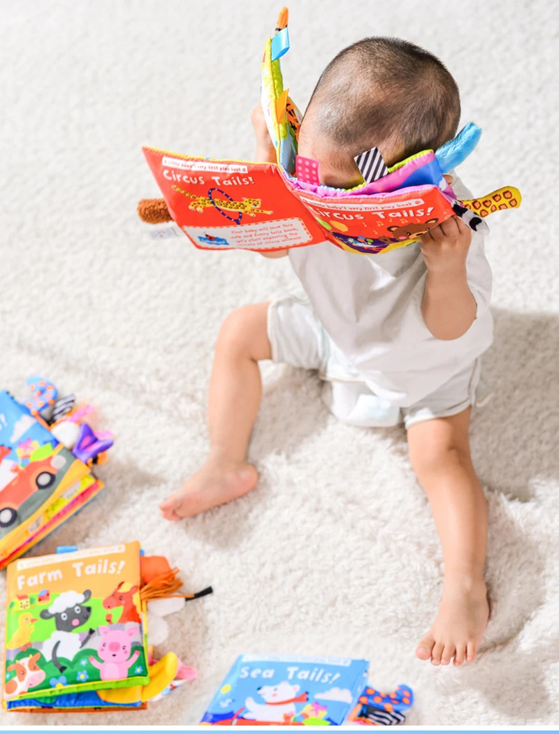 New Baby Toys Cartoon Animals Tail Baby Cloth Book Educational Ringed Paper Cloth Book Toys Enlightenment Baby Toys 0 12 Months