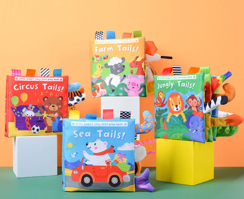 New Baby Toys Cartoon Animals Tail Baby Cloth Book Educational Ringed Paper Cloth Book Toys Enlightenment Baby Toys 0 12 Months