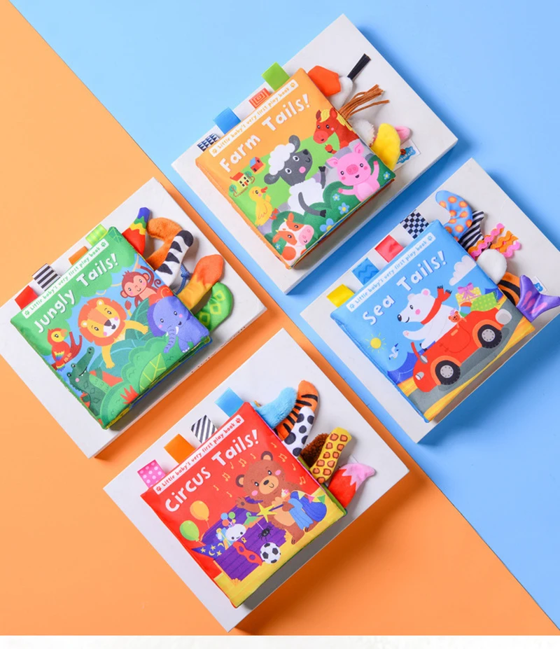 New Baby Toys Cartoon Animals Tail Baby Cloth Book Educational Ringed Paper Cloth Book Toys Enlightenment Baby Toys 0 12 Months