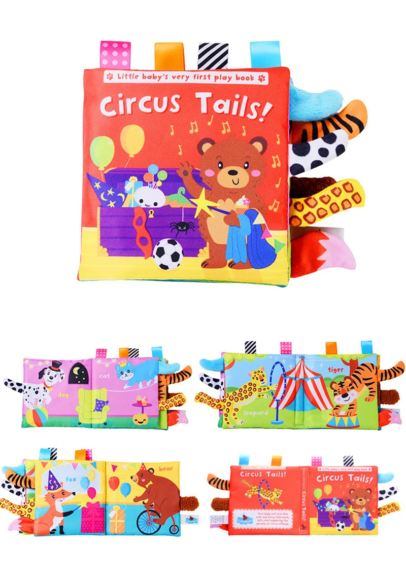 New Baby Toys Cartoon Animals Tail Baby Cloth Book Educational Ringed Paper Cloth Book Toys Enlightenment Baby Toys 0 12 Months
