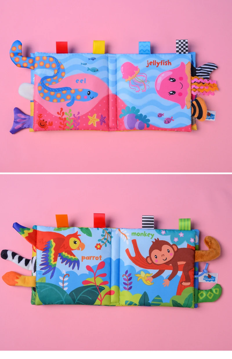 New Baby Toys Cartoon Animals Tail Baby Cloth Book Educational Ringed Paper Cloth Book Toys Enlightenment Baby Toys 0 12 Months