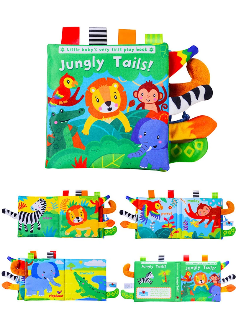 New Baby Toys Cartoon Animals Tail Baby Cloth Book Educational Ringed Paper Cloth Book Toys Enlightenment Baby Toys 0 12 Months