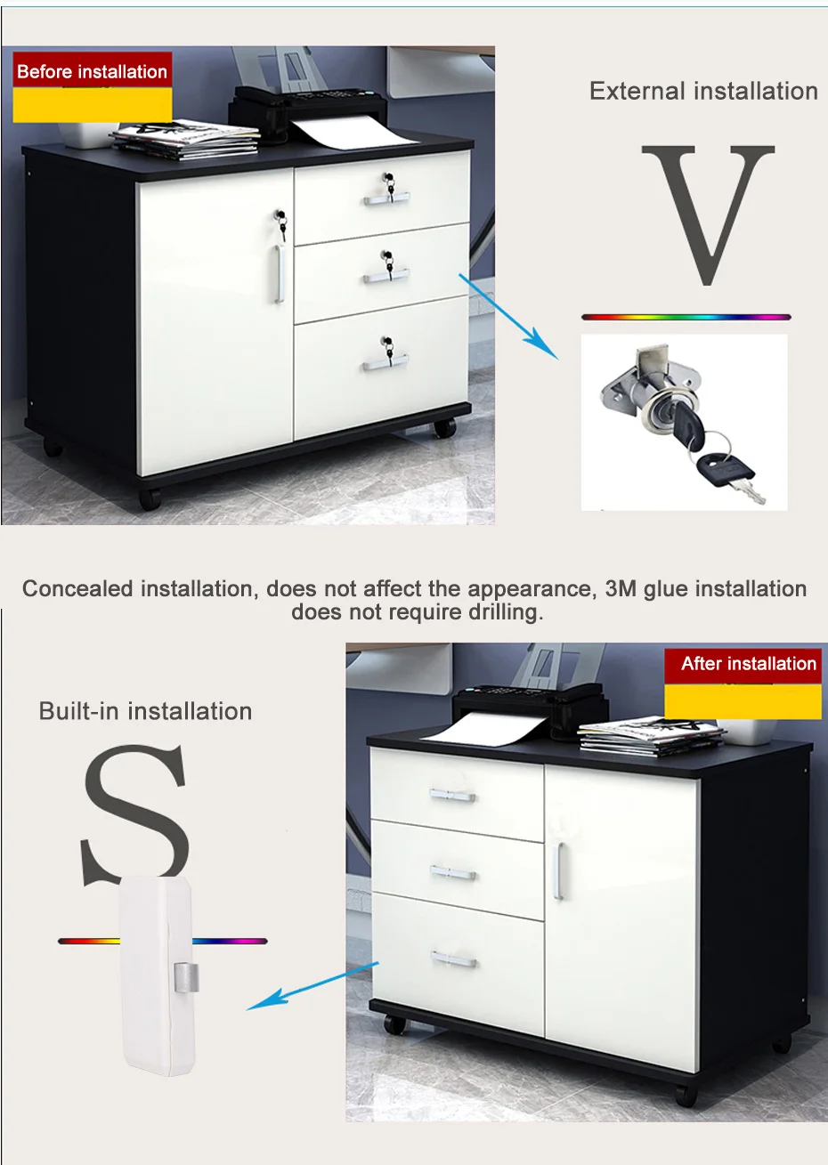 Tuya APP/EM Card Unlock Smart Drawer Lock No Hole File Cabinet Furniture Electronic Keyless Invisible NFC Sensor Locks Switch