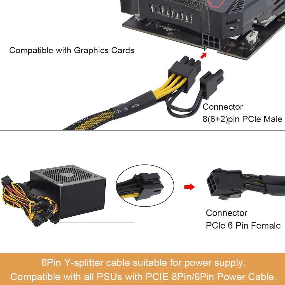 JULONGFENGBAO 1/2 PCS 6Pin 8Pin PCI Express to Dual PCIE 8 (6+2)Pin Power Cable Graphics Card PCI-E GPU Data Splitter