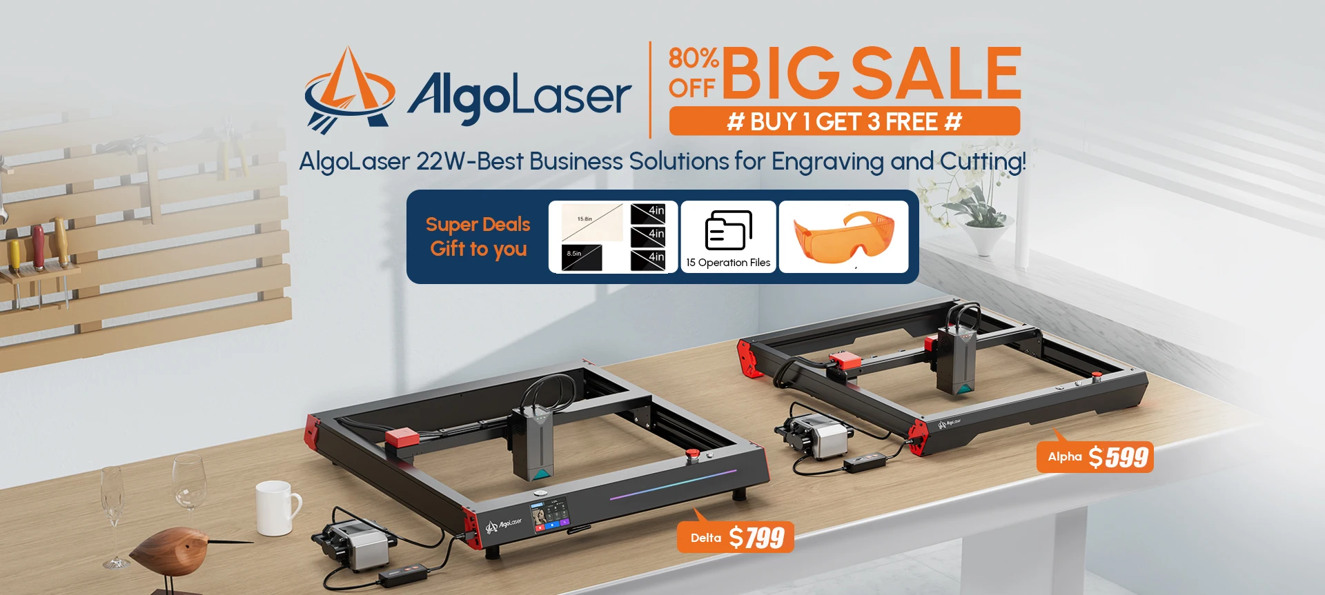 AlgoLaser 20W Optical Power Laser Module with Air Assist TTL Blue Light Module for CNC Cutter Woodworking Tools and Accessories
